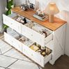 Sideboard 120x40x76 cm mit 6 Schubladen – Landhausstil mit Scheunenmuster in Weiß und Naturholz Bild 2