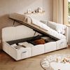 Polsterbett, Kinderbett Einzelbett Stauraumbett Schlafsofa mit Lattenrost USB-Ladegerät Stautasche Jugendbett und Erwachsenenbett, Samt, Beige, 90×200 cm Bild 4