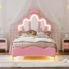 Prinzessinbett mit LED-Beleuchtung, 90x200 cm, höhenverstellbarer Kopfteil, Mädchenbett, Polsterbett für Mädchen, Einzelbett, Kunstleder Bild 4