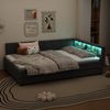 Daybett,140*200cm, Tagesbett, Schlafsofa, Ablagefach am Bett, USB+Typ C, Mit LED-Lichtleiste, Bett mit ausziehbarem Bett, Bett mit Lattenrost (ohne Matratze), Leinen, Grau Bild 5
