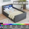 Merax Polsterbett Einzelbett Kinderbett 90*200 cm, Mit LED-Licht, Mit Nachtlicht und USB-Ladeanschluss, Mit Regal, Mit Hydraulischem Stauraum, Samt, Dunkelgrau Bild 2