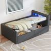 Merax Polsterbett Einzelbett Kinderbett 90*200 cm, Mit LED-Licht, Mit Nachtlicht und USB-Ladeanschluss, Mit Regal, Mit Hydraulischem Stauraum, Samt, Dunkelgrau Bild 5