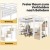 Merax Kinderbett, Jugendbett, Hochbett, 140 x 200 cm, Doppelbett mit Eisenrahmen, Ablagefach, integrierte Stufen, Schutzgeländer, Leiter, mit LED-Lichtleiste, Weiß Bild 5