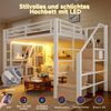 Merax Kinderbett, Jugendbett, Hochbett, 140 x 200 cm, Doppelbett mit Eisenrahmen, Ablagefach, integrierte Stufen, Schutzgeländer, Leiter, mit LED-Lichtleiste, Weiß Bild 3