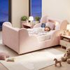 Kinderbett 90 x 200cm, Polsterbett, Einzelbett, mit Schutzgeländer, mit Nachtlicht und USB-Ladeanschluss und Ablagefächern, Bettbeine aus Massivholz, samt, rosa Bild 2