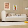 Kinderbett 90x200 cm mit Schublade – gepolstertes Tagesbett in Blumenform aus Samt in Beige Bild 3
