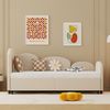 Kinderbett 90x200 cm mit Schublade – gepolstertes Tagesbett in Blumenform aus Samt in Beige Bild 2