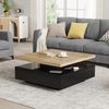 Couchtisch 70x70 mit 360° drehbarer Tischplatte, Walnuss & Schwarz Hochglanz, quadratischer Wohnzimmertisch mit Schublade Bild 5