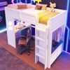 Hochbett 90×200 cm mit Schreibtisch, LED und Leiter, Weiß, ohne Matratze Bild 4