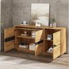Merax 140cm Sideboards Mit 3 Türen, Esszimmerschrank mit verstellbaren Trennwänden, breite grifflose Schließfächer, vielseitig einsetzbar Sofa-Beistellschrank, Holzfarbe + Schwarz Bild 2