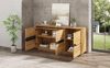 Merax 140cm Sideboards Mit 3 Türen, Esszimmerschrank mit verstellbaren Trennwänden, breite grifflose Schließfächer, vielseitig einsetzbar Sofa-Beistellschrank, Holzfarbe + Schwarz Bild 3