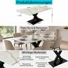 Moderner rechteckiger Esstisch für 6-8,Großer weißer Küchentisch mit MDF-Schreibtisch und schwarzer Metallbasis,Weißer Marmor gemusterter Holztisch,X-Form-Unterstützung Esstisch für Home Office-Wohnun Bild 5