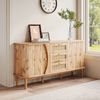 Merax Sideboard, Rattan, mit Schiebetüren, verstellbaren Einlegeböden und abgerundeter Platte, Holzfarbe, 76 x 140,5 x 40 cm Bild 2