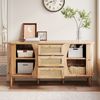 Merax Sideboard, Rattan, mit Schiebetüren, verstellbaren Einlegeböden und abgerundeter Platte, Holzfarbe, 76 x 140,5 x 40 cm Bild 3