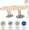 Rheinland Möbel Konferenztisch KONTI 220x103 cm – ovaler Besprechungstisch in Ahorn mit silbernen Säulenfüßen & Kabelauslass, Meetingtisch für 6–8 Personen, moderner XXL-Tisch fürs Büro & Besprechungsraum Bild 3