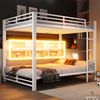 Merax Kinderbett 140x200cm Etagenbett Jugendbett mit Stauraumschränken und LED-Licht, Weiß Bild 3