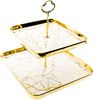 Zellerfeld Trendmax Etagere 2-stufig Design Porzellan für Dessert Muffin Cake Stand Servierstand Party Dekoration Obst Marmor Weiß Bild 2