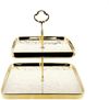 Zellerfeld Trendmax Etagere 2-stufig Design Porzellan für Dessert Muffin Cake Stand Servierstand Party Dekoration Obst Marmor Weiß Bild 5
