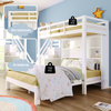 Merax Etagenbett mit Lagerregal, 90*200cm+140*200cm, Multifunktionales Kinderbett, Kinderetagenbett, Mit Aufbewahrungstreppe und Beweglicher Beistelltisch, Großer Stauraum, Ohne Matratze, Massivholz+MDF, Weiß Bild 5