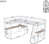 Hochbett 90x200 cm Kinder Hochbett mit Schreibtisch unter dem Bett,Doppel-Treppe, hohes Sicherheitsgeländer,Weiß Bild 5