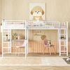 Hochbett 90x200 cm Kinder Hochbett mit Schreibtisch unter dem Bett,Doppel-Treppe, hohes Sicherheitsgeländer,Weiß Bild 2