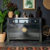 Vintage Kommode Schwarz Messingkreis chinesisch Schrank Sideboard Kolonial-Stil Antik-Stil Lowboard asiatisch orientalisch Fernost shabby-chic Landhaus Bild 5