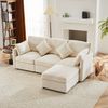 L-förmiges Ecksofa, umwandelbar zum 3-Sitzer, modular aufgebaut, mit beweglichem Hocker und 4 Chenille-Kissen, ideal für Wohnzimmer, Apartment und Büro, Beige Bild 3