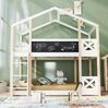 Kinderhochbett 90x200 cm mit Tafel und Leiter – Hausbett aus Massivholz in Weiß Bild 2