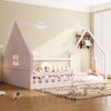 Kinderbett Hausbett 140x200 cm mit Geländer,Montessori Holzbett aus Kiefernholz, Kinder Haus-Bett mit Dachrahmen,Rosa,inklusive Schaummatratze Bild 1
