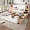 Doppelbett Set 160x200 cm mit Nachttischen, USB-Ladefunktion & Schubladen, Eiche/Weiß Bild 2
