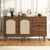 Sideboard 130 x 40 x 75,5 cm im Landhausstil mit Rattantüren, verstellbaren Einlegeböden und Holzbeinen Bild 4