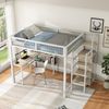 Hochbett 140x200 cm mit LOFT-Design, Metallrahmen und MDF, Untertisch mit Schreibtisch, Regalen und Einbauschrank,Jugendbett, Weiß Bild 3