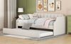 Tagesbett mit Rollbett, Leinenstoff, 90x200/90x190 cm, Beige, ohne Matratze Bild 3