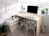 Dmora Andor-Schreibtisch, Schreibtisch mit mehreren Positionen für das Büro oder Schlafzimmer, Mehrzweck-Ecktisch, 139 x 92 x 75 cm, Glänzendes Weiß und Eiche Bild 2