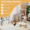 197 cm Katzenturm mehrstöckiger Katzenbaum mit gepolstertem oberem Ruheplatz Katzenhaus Grau Bild 4