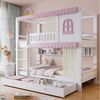 MODFU Etagenbett Funktionsbett,Kinderbett,Jugendbett,Doppelbett,mit zwei schubladen (Sicheres Etagenbett für Kinder mit Fenstern und Vorhängen, robustem Geländer, Stauraum mit Schubladen und Regalen, 90x200cm), ohne Matratze Bild 3