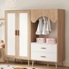 Merax Kinderkleiderschrank, Schrank-Set, zweitüriger Kleiderschrank + offener Kleiderschrank, Schlafzimmermöbel, mit Kleiderstange und Schubladen, Weiß und Holzfarbe kombiniert, 160 x 46 x 141,5 cm Bild 2