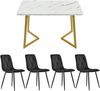 Essgruppe 5-teilig mit Esstisch 117×68 cm in Marmoroptik und 4 schwarzen Samtstühlen, moderner rechteckiger Küchentisch Set Bild 4
