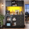 Seitenboard / Aufbewahrungsschrank / Küchenschrank / Buffetschrank, 120x40x188cm, Landhausstil, 4 Türen, mit LED-Lichtleiste & Getränkehaltern, Schwarz/Weiß Bild 3