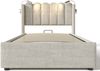Polsterbett Einzelbett Leselicht mit Ladefunktion Kopfteil Stauraum Bettgestell Leinenmaterial Jugendbett 90x200 mit lattenrost,Natürlich(Ohne Matratze) Bild 4