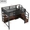 Hochbett 140×200 cm Metall‑Holz‑Kombination mit TV‑Ständer,integrierter Steckdose und sicherer Aufbewahrungsleiter,platzsparendes Design,Schwarz Bild 5