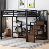 Hochbett 140×200 cm Metall‑Holz‑Kombination mit TV‑Ständer,integrierter Steckdose und sicherer Aufbewahrungsleiter,platzsparendes Design,Schwarz Bild 2