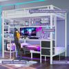 Etagenbett mit Schreibtisch und LED-Beleuchtung (90x200cm/140x200cm), Metallbett mit Rausfallschutz, Jugendbett Bild 4