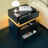 Nachttisch Mit LED-Beleuchtung 3 Schubladen Acryl Platte Spanplatte,Massivholz,Schwarz Bild 2