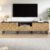 Mosaik-TV-Schrank, TV-Lowboard,2-türig mit Schublade, Wohnzimmer Medienkommode, Holzoptik, Spanplatte, Metallfüße, offenes Fach Bild 2