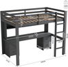 90*200cm Hochbett, Kinderbetten, Bett oben, Tisch unten, Großer Stauraum, Hohes Geländer, Stabile Treppe, Grau Bild 5