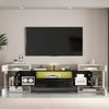 Stilvoller TV-Schrank, niedriges Panel. Hochglanz-Weiß und Schwarz, 200 cm, LED-Beleuchtung, Wohnzimmermöbel. Modernes Design. Elegante Glasoberfläche. Bild 4