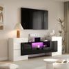 Stilvoller TV-Schrank, niedriges Panel. Hochglanz-Weiß und Schwarz, 200 cm, LED-Beleuchtung, Wohnzimmermöbel. Modernes Design. Elegante Glasoberfläche. Bild 5