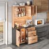 Merax Küchenhochschrank, schwarz und Holzoptik mit LED-Beleuchtung, verstellbaren Einlegeböden und Steckdose im Euro-Stil, Küchenbuffet mit Steckdose Bild 3