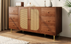 Sideboard mit Rattantüren & 6 Schubladen, 160 x 40 x 90 cm, Holzfarben Bild 2